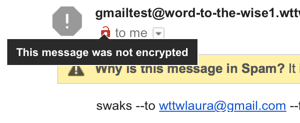 Hover showing "message not encrypted"