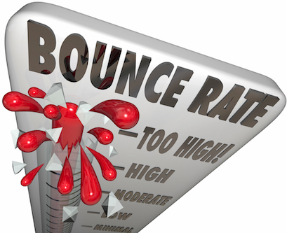 Thermometer with the words "bounce rate" with red liquid exploding out of the top. 