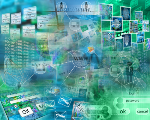 Many abstract images on the theme of computers, Internet and high technology.