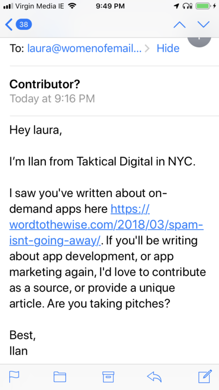 mail from ilan@takticalmail.com proving he's a spammer
